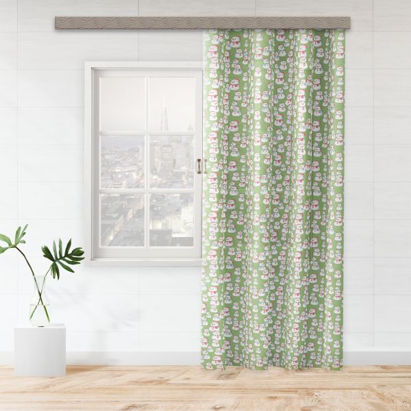 Curtain tulle linen digital printing Snowmen 0001 green 145*260