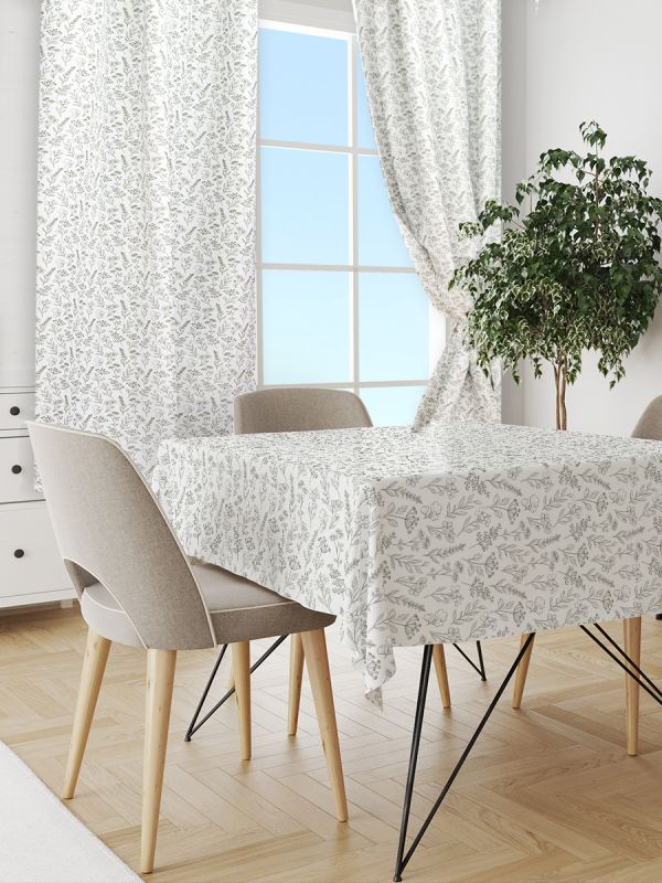 Set of curtains for the kitchen Gabardine print 150*180*2pcs + Tablecloth SP 120*145 Botany white 25