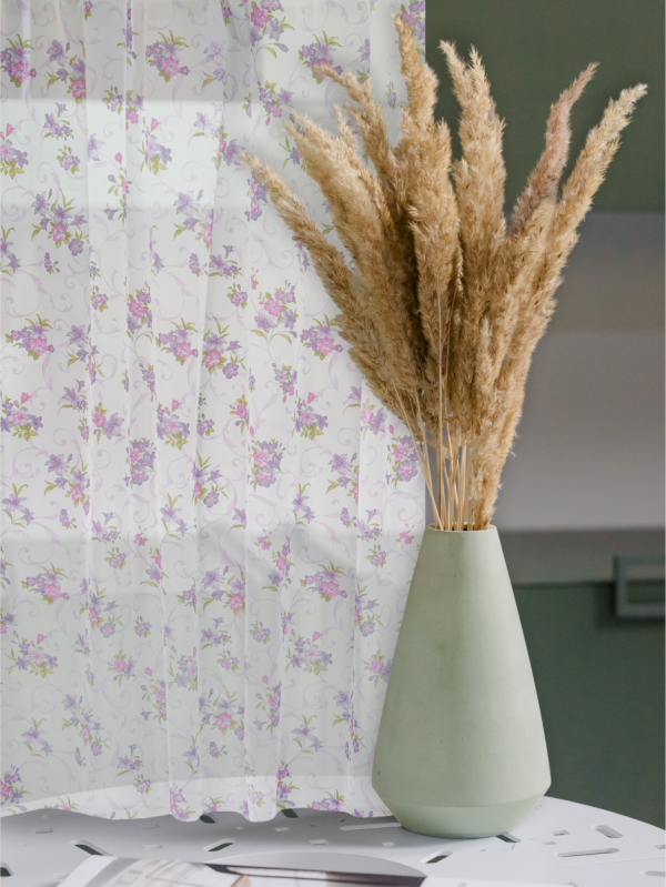 Set of curtains veil-lily print 100*180*2pcs lilac